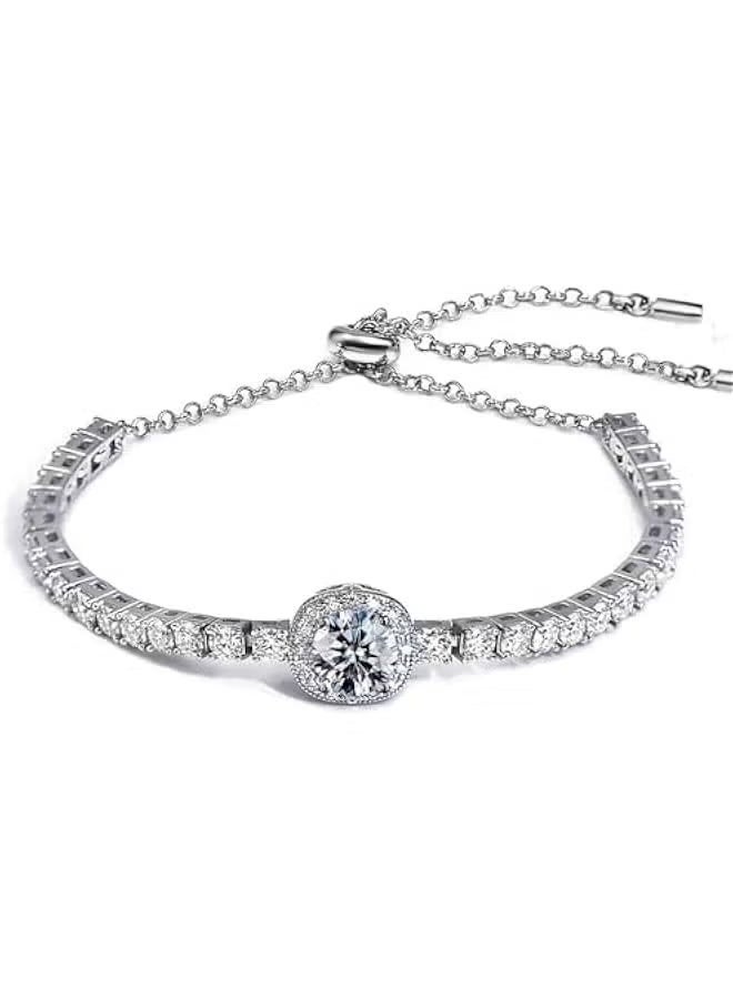 Moissanite tennis bracelet, 2CT 8mm lab-created moissanite diamond, 925 silver plated with 18K white gold, adjustable women's silver bracelet, stylish, jewelry gift. - Image 1